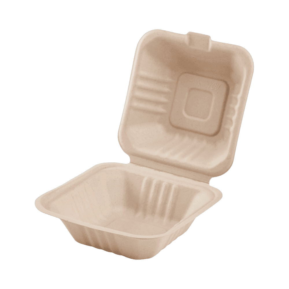 6"x6" Fiber Bagasse Hinged Container